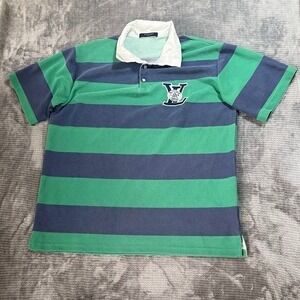 Louis Vuitton Striped Rugby Polo Shirt Green Navy Blue Nautical LV Patch L
